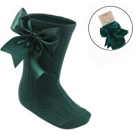 S350-GRN: Green Knee Length Socks w/Large Bow (0-24 Months)